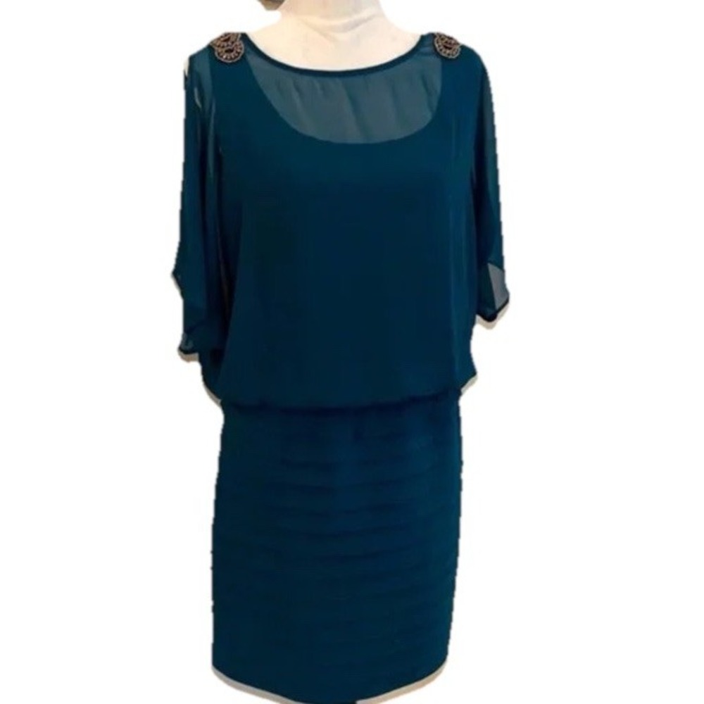 R‎ & M Richards Dress 14 Sheer Top Stretch Cruise Wedding Party Cocktails